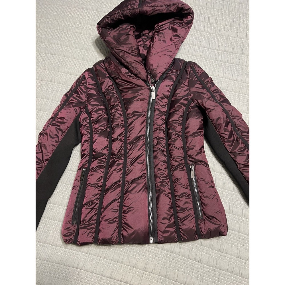NWT Zac Posen Deep Berry Iridescent Genuine Down Feather Puffer Coat Size M